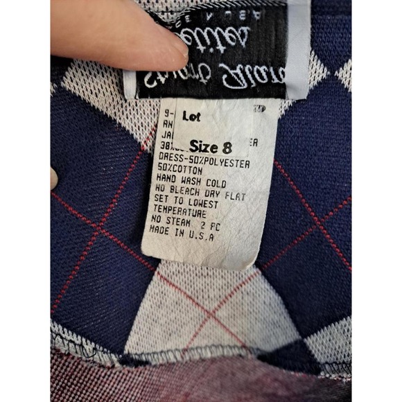 Vintage Stuart Allan Petites Blue and White Argyle Cardigan Size 8 - Picture 4 of 6